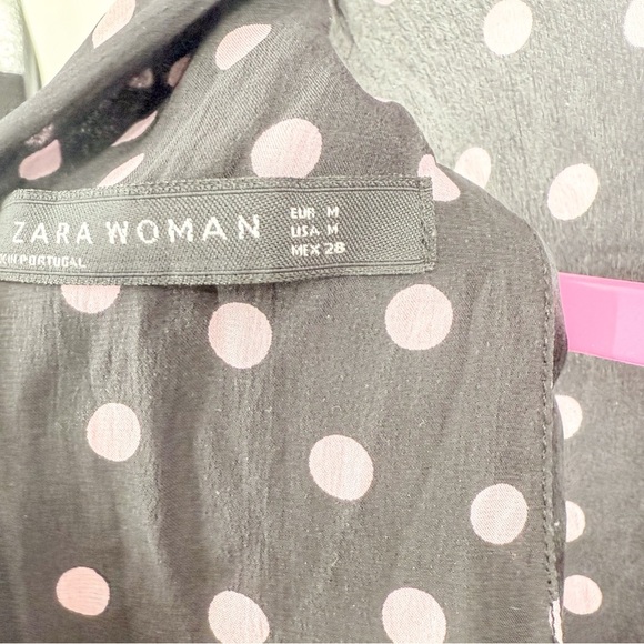 Zara black and pink polka dots Relaxed Short Sleeve Blouse - Picture 3 of 4